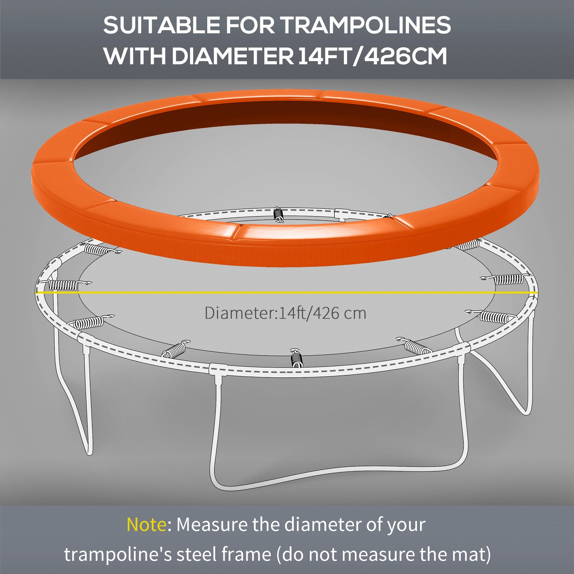 Soozier 14ft Trampoline Replacement Pad Trampolining Replacement Jump Bounce Exercise GYM Pad Only Light Orange