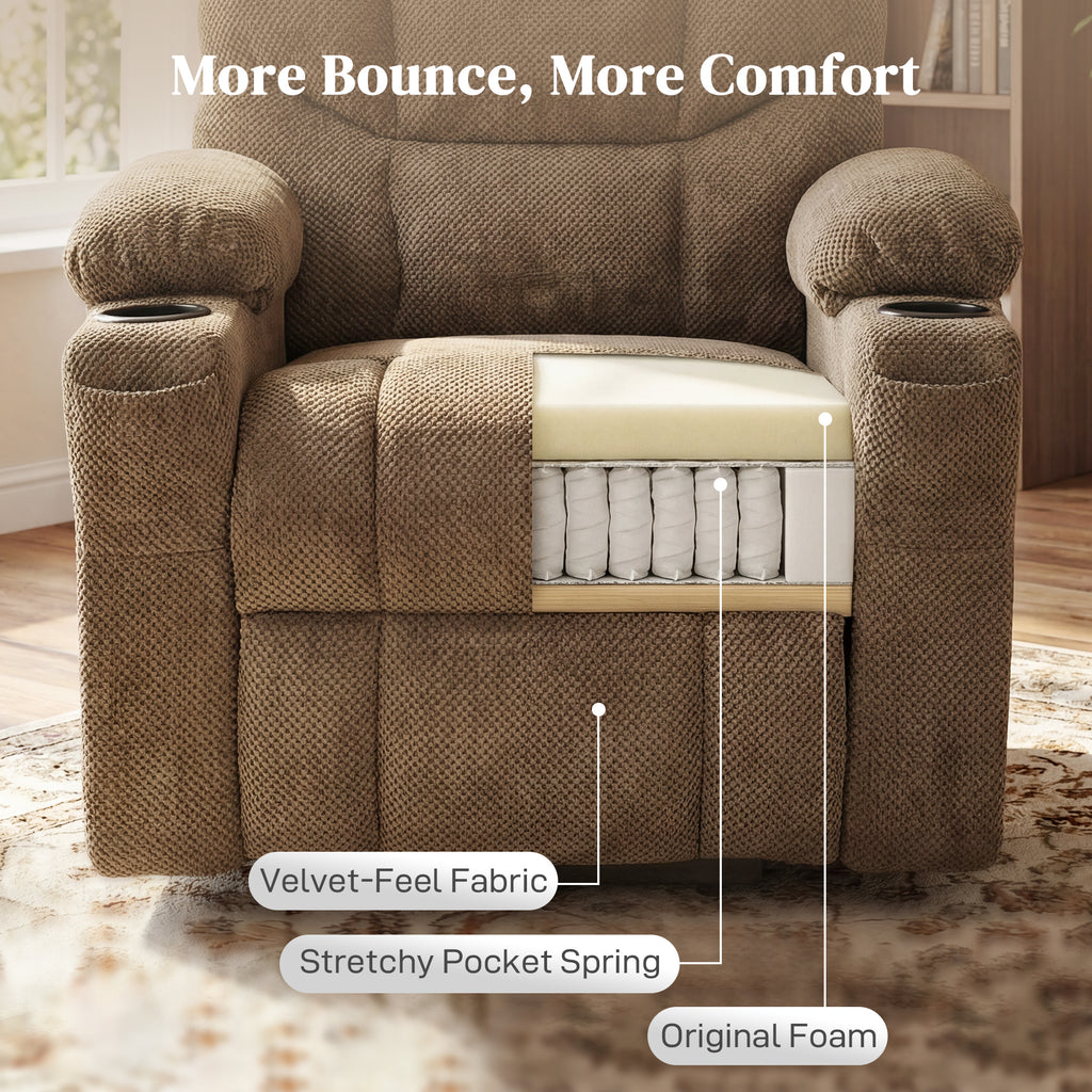 Power Recliner Chair with Massage, Electric Lift Chair for Elderly with Side Pockets, Cup Holders, Remote, Brown