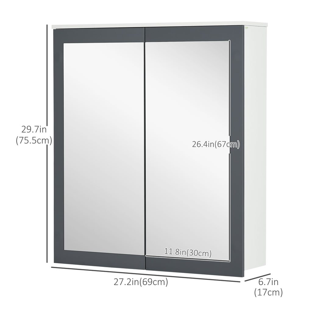 Bathroom Mirror Cabinet, Wall Mounted Medicine Cabinet with Mirror, Double Doors and Adjustable Shelves, White