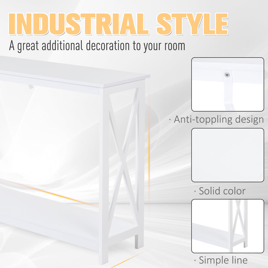 40" Console Table, 2 Tier X-Design Narrow Entryway Table with Storage Shelf for Behind Couch, Living Room, Hallway, White
