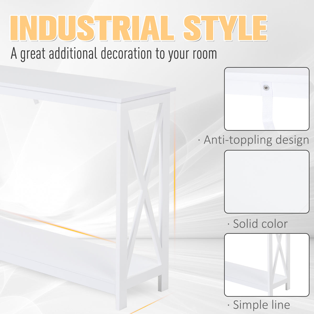 40" Console Table, 2 Tier X-Design Narrow Entryway Table with Storage Shelf for Behind Couch, Living Room, Hallway, White