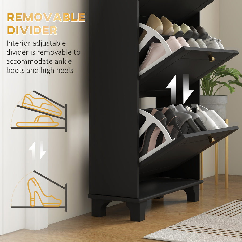 Narrow Shoe Storage with 2 Flip Drawers and Adjustable Shelves Shoe Cabinet Organizer for 12 Pairs of Shoes, White