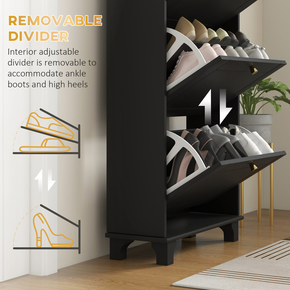 Narrow Shoe Storage with 2 Flip Drawers and Adjustable Shelves Shoe Cabinet Organizer for 12 Pairs of Shoes, White
