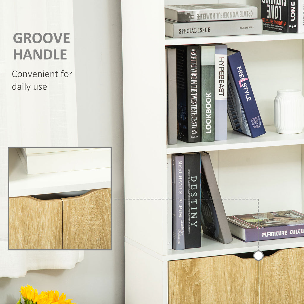 4-Tier Open Bookshelf with Doors Modern Home Office Bookcase Storage Cabinet for Living Room Bathroom Study, Oak