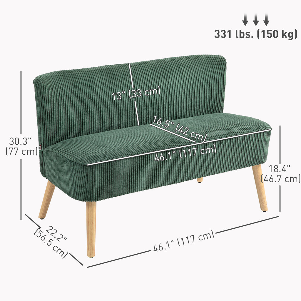 Modern 2 Seater Sofa, Upholstered Two Seater Couch with Rubber Wood Legs, Green