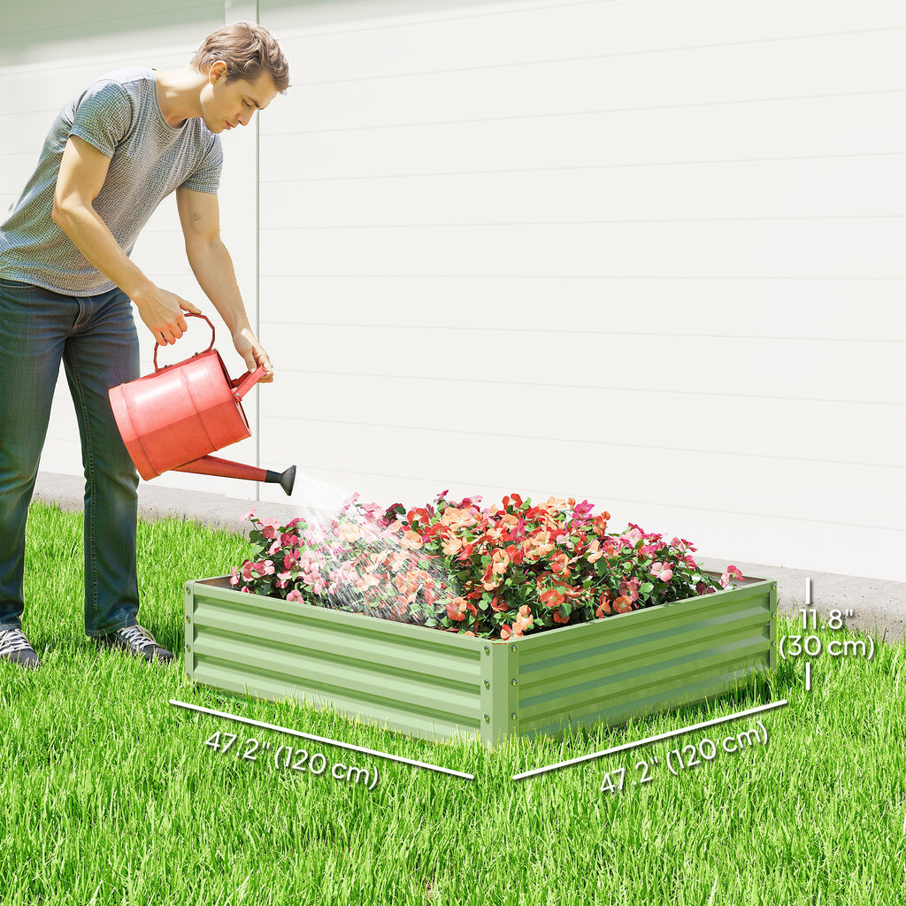 4' x 4' x 1' Raised Garden Bed Galvanized Steel Planter Box for Vegetables, Flowers, Herbs, Light Grey