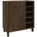 Shoe Storage with Double Doors and Open Shelves 17 Pair Shoe Storage Organizer for Entryway Hallway Walnut