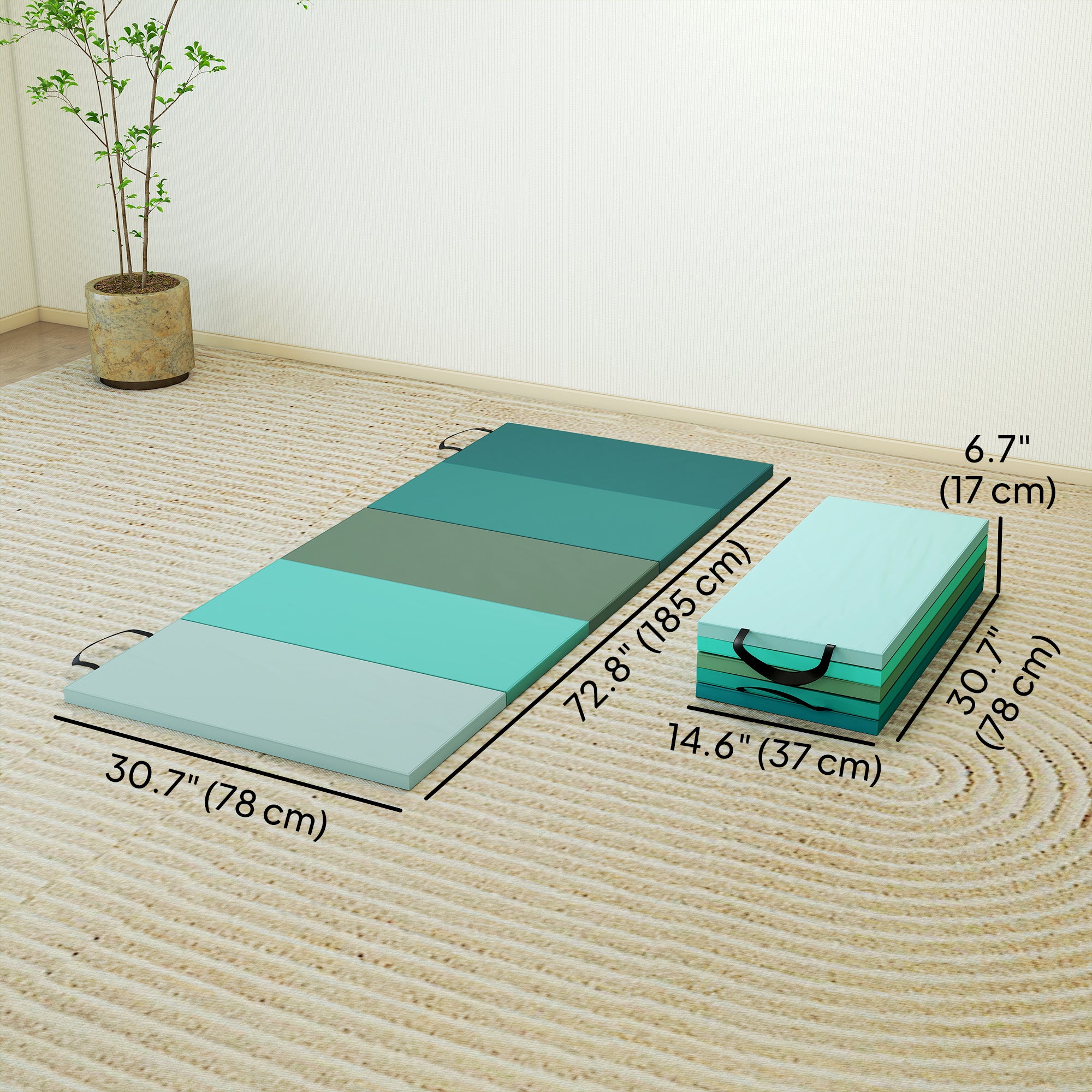 Soozier 6ft Folding Gymnastics Mat, Thick Exercise Mat with Carry Handles for Yoga Aerobics Fitness Training, Mixed Green