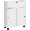 Bathroom Storage Cabinet, Bathroom Cabinet with 4 Rolling Wheels and Paper Holes, 20.5" x 6.75" x 26.5", White