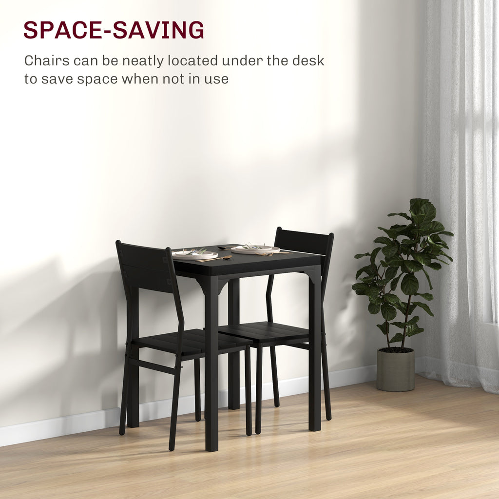 Dining Table Set for 2, 3 Piece Kitchen Table and Chairs with Metal Legs for Small Spaces, Black