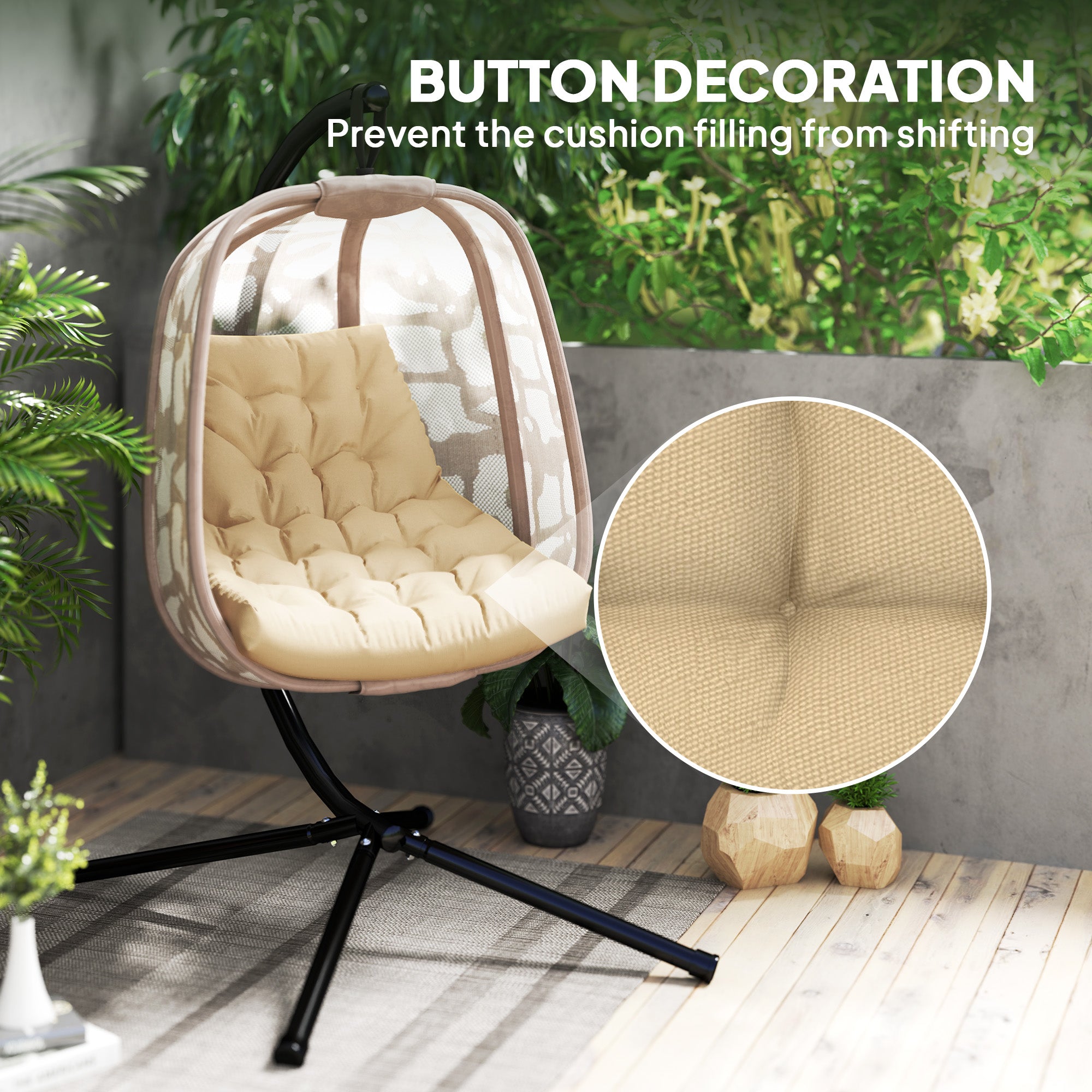 Outdoor Swing Cushion, Tufted Patio Cushion Replacement for Garden Chair Egg Chair,  Indoor Outdoor Seat Cushion, Beige