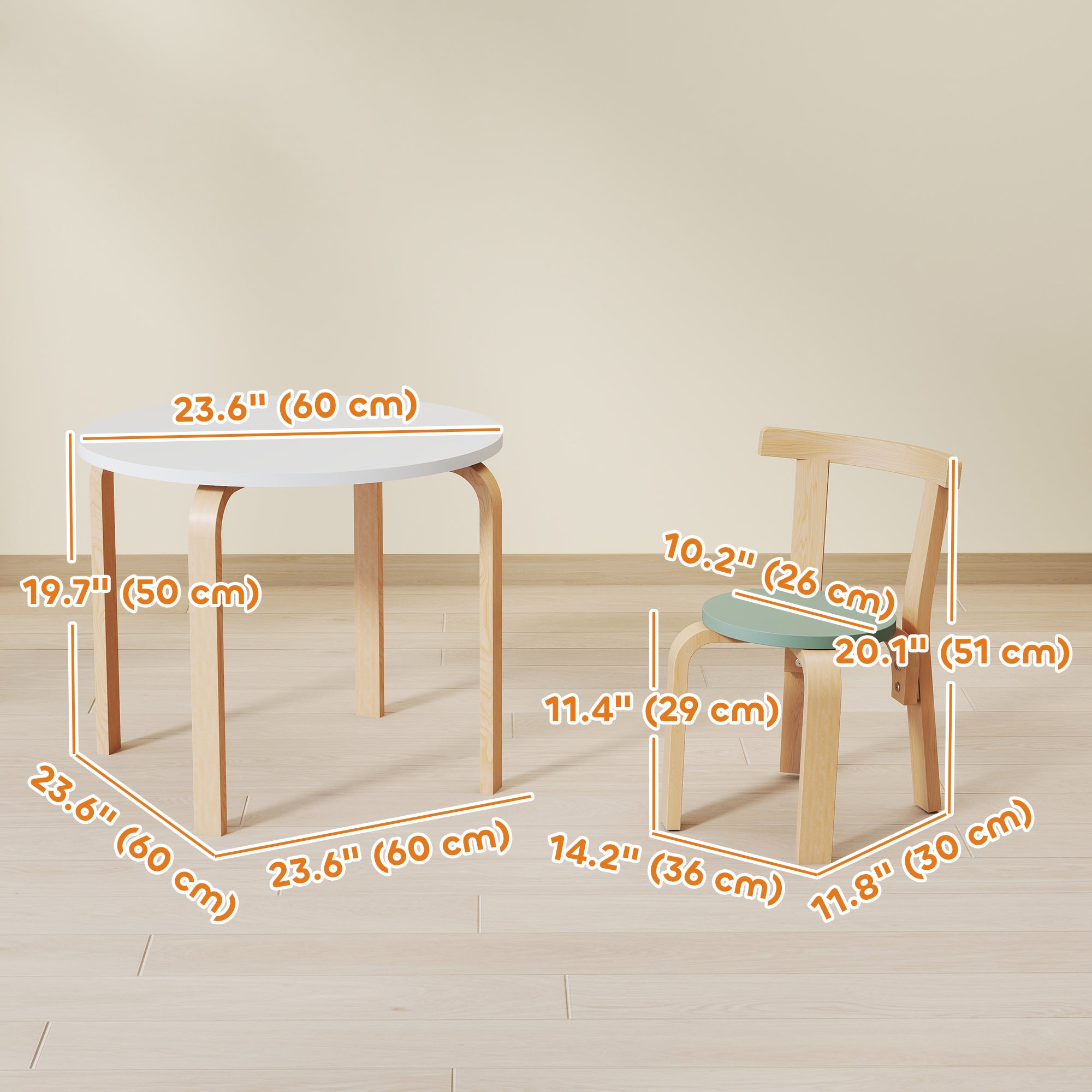 Qaba Wooden Kids Table and Chairs Set, Toddler Table and Chairs Set for 3-8 Years, Green