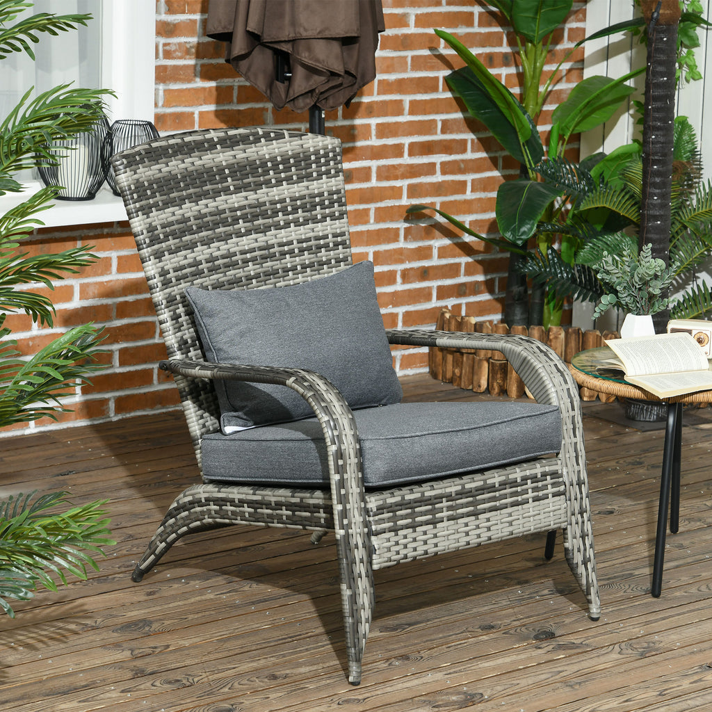 Patio Wicker Adirondack Chair, Outdoor PE Rattan Fire Pit Chair, Muskoka Chair w/ Soft Cushions, Tall Curved Backrest and Comfortable Armrests for Deck Garden, Blue