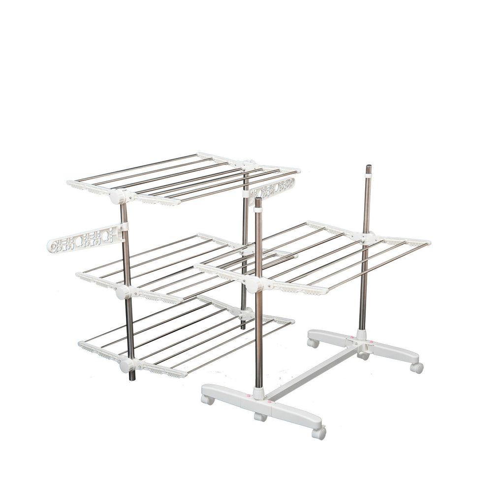 4 Layers Folding Laundry Rack Stand Dryer Storage Towel Rack Rolling