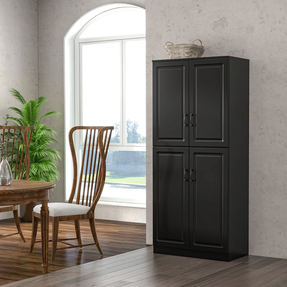 71" Freestanding Kitchen Pantry Cabinet, Storage Cabinet with 4 Hinged Doors and Adjustable Shelves, White
