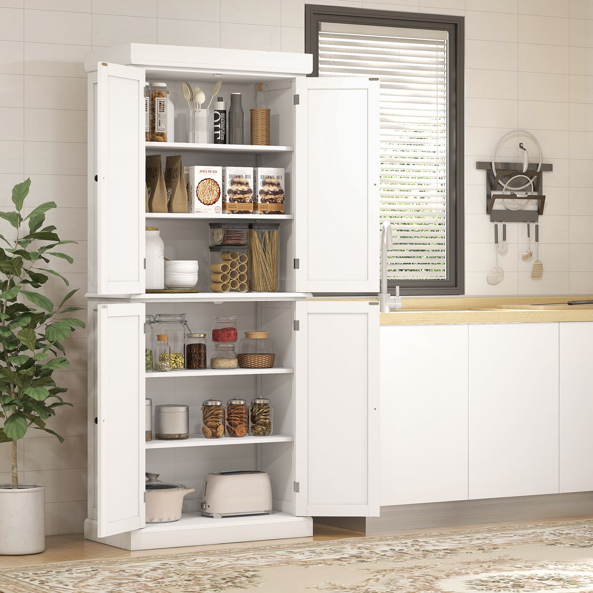 72.5" Freestanding Kitchen Pantry Cabinet with 4 Doors, Black