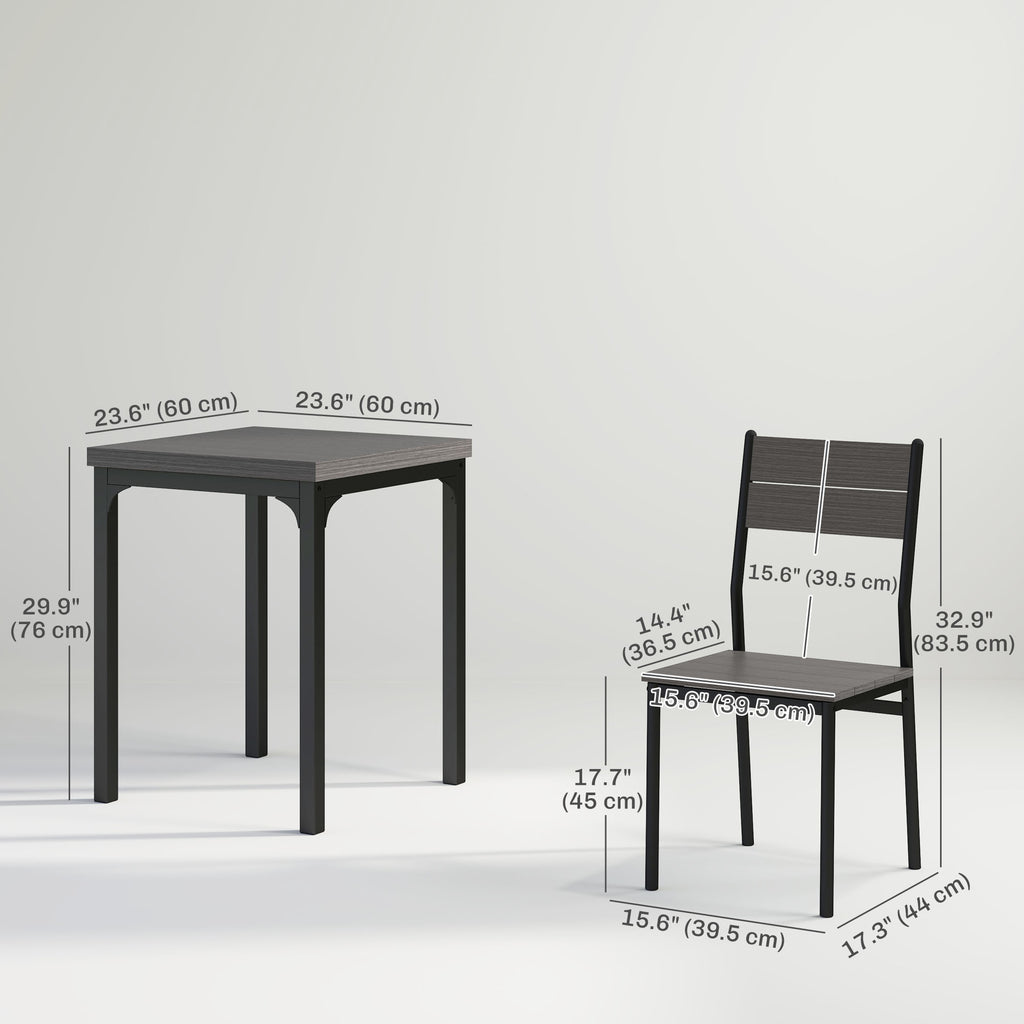 Dining Table Set for 2, 3 Piece Kitchen Table and Chairs with Metal Legs for Small Spaces, Grey Wood Effect