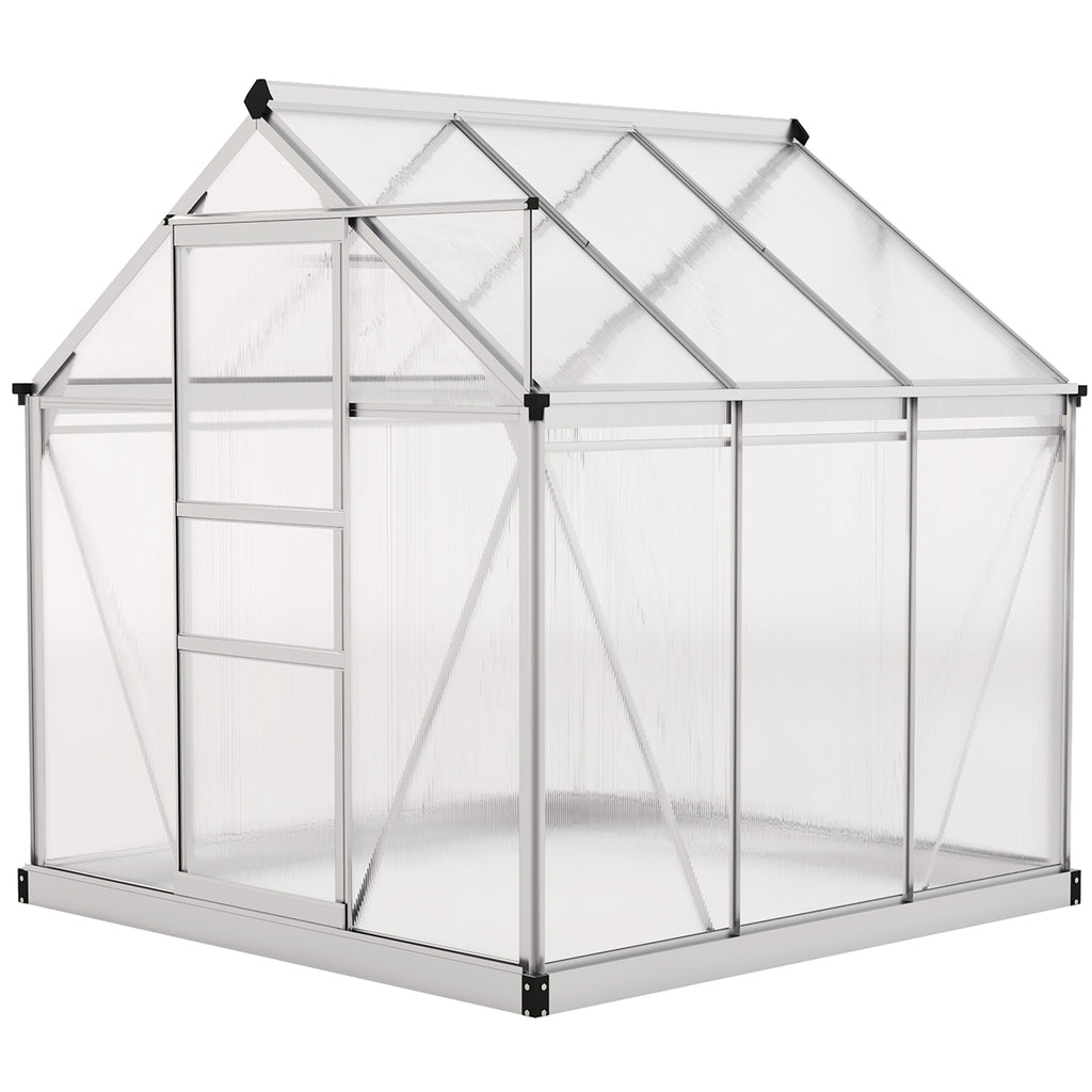 6' x 4' x 6.6' Polycarbonate Greenhouse, Walk-In Green House Kit Garden, Plants Grow, Galvanized Sheet Aluminum Frame with Rain Gutter, Vent and Sliding Door, Silver