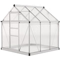 6' x 4' x 6.6' Polycarbonate Greenhouse, Walk-In Green House Kit Garden, Plants Grow, Galvanized Sheet Aluminum Frame with Rain Gutter, Vent and Sliding Door, Silver