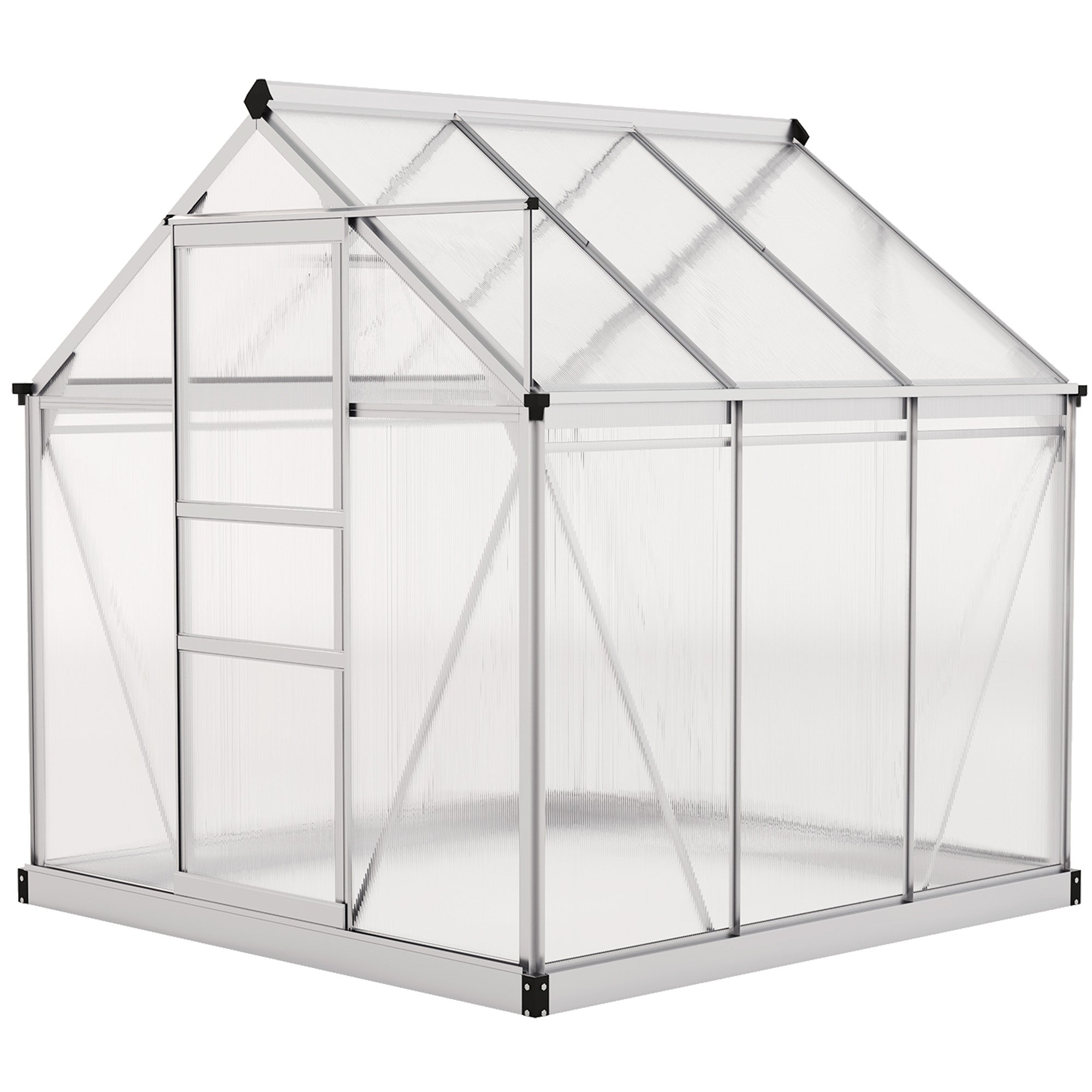 6' x 4' x 6.6' Polycarbonate Greenhouse, Walk-In Green House Kit Garden, Plants Grow, Galvanized Sheet Aluminum Frame with Rain Gutter, Vent and Sliding Door, Silver