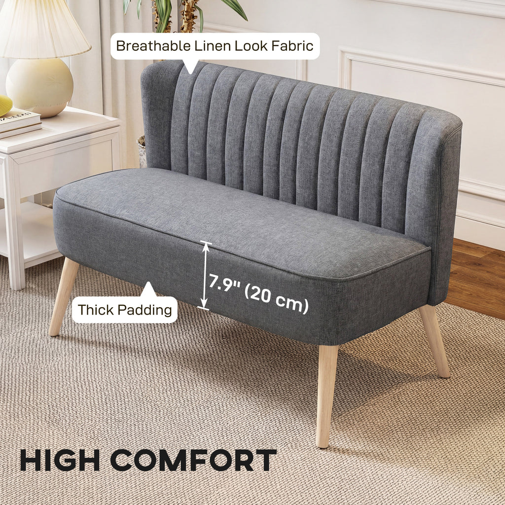 Modern 2 Seater Sofa, Upholstered Two Seater Couch with Rubber Wood Legs, Green