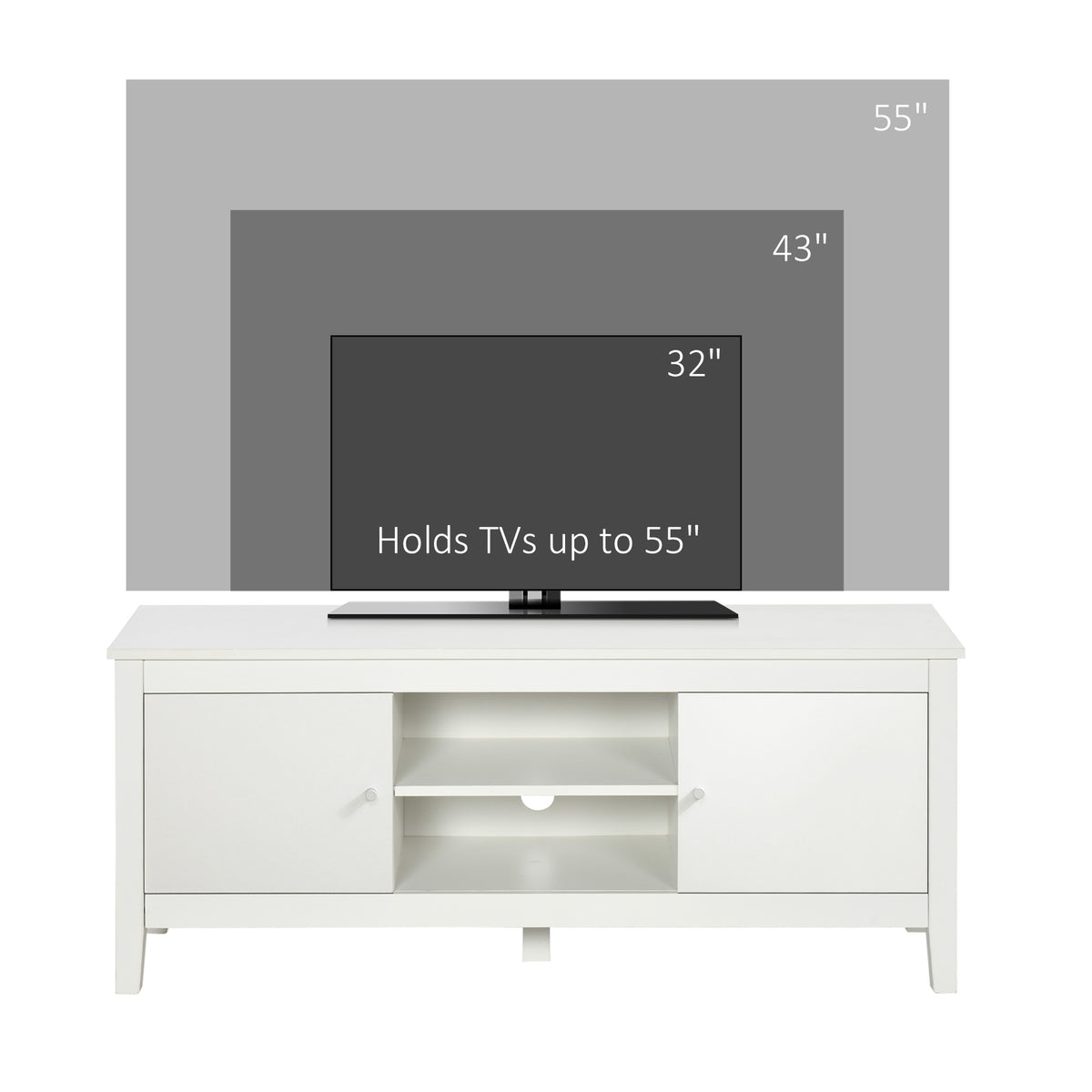 ናይ ዘመናዊ ቲቪ መቐመጢ ንቲቪ ክሳብ 55"፣ ቲቪ ቤንች ምስ መዕቆቢ ካብነትን መደርደሪን፣ 47.2" x 16.7" x 19.7"፣ ጻዕዳ