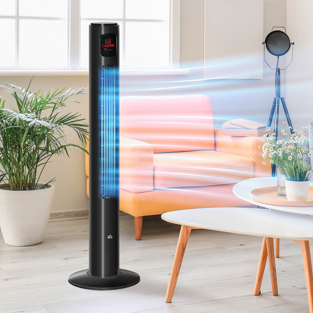 Freestanding Tower Fan Cooling for Home Bedroom with Oscillating, 3 Speed, 12h Timer, LED Sensor Panel, Remote Controller, White