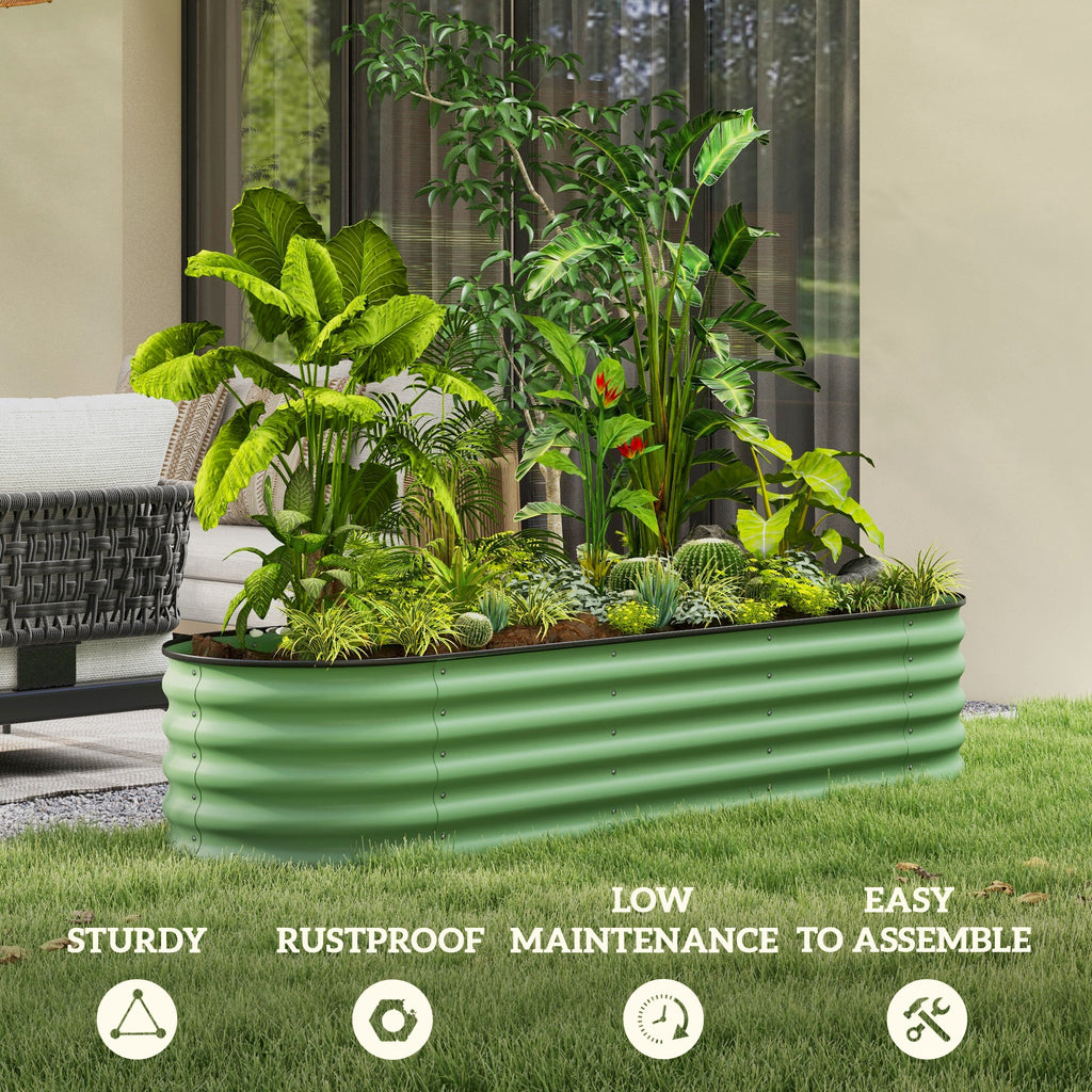 6.5 x 2 x 1.5 FT Galvanized Steel Raised Garden Bed, Metal Garden Bed Planter Box with Safety Edging, Green