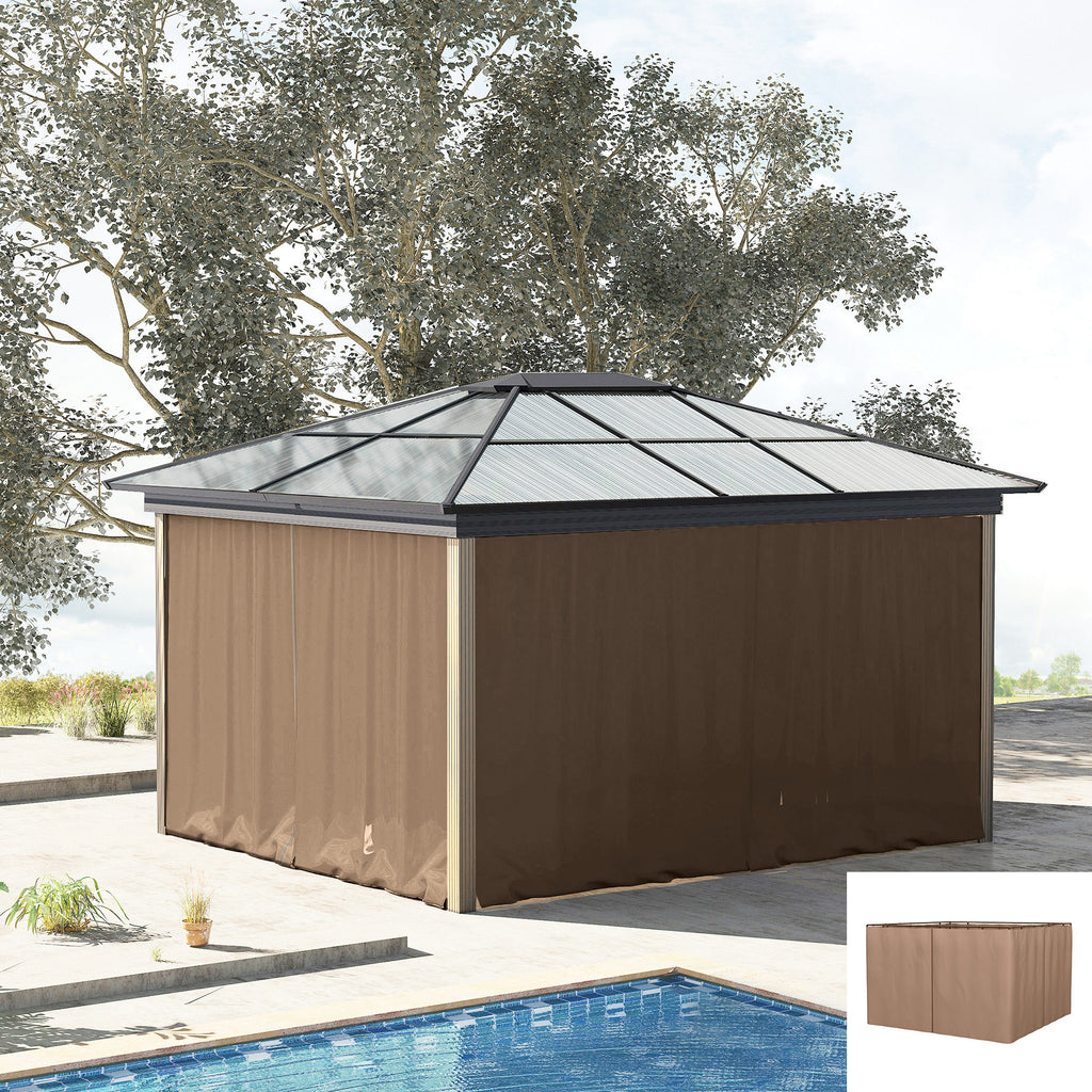Gazebo Curtains, 10' x 12' Universal Replacement Privacy Curtain, 4-Panels Sidewall with Hooks/C-Rings, Brown