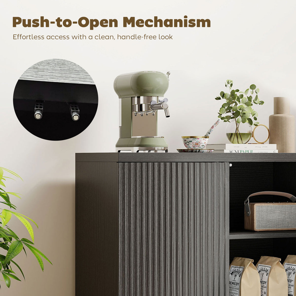 Sideboard Buffet Cabinet, 30.7" Kitchen Cabinet with Soft-Close Door and Adjustable Shelves, Distressed Black Grey