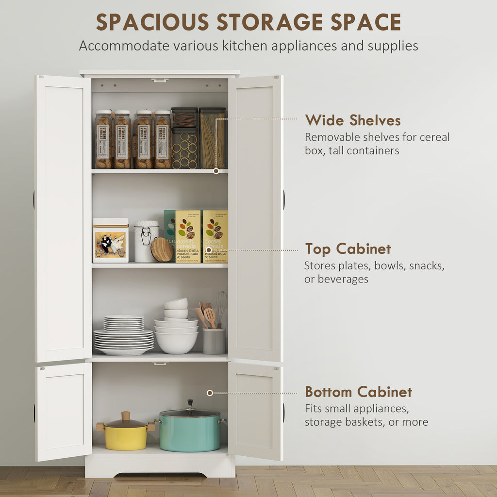 48" 4-Door Storage Cabinet Multi-Storey Large Space Pantry with Adjustable Shelves Black