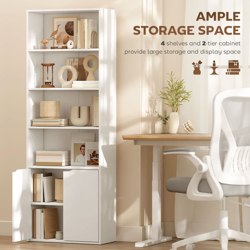4-Tier Open Bookshelf with Doors Modern Home Office Bookcase Storage Cabinet for Living Room Bathroom Study, Oak