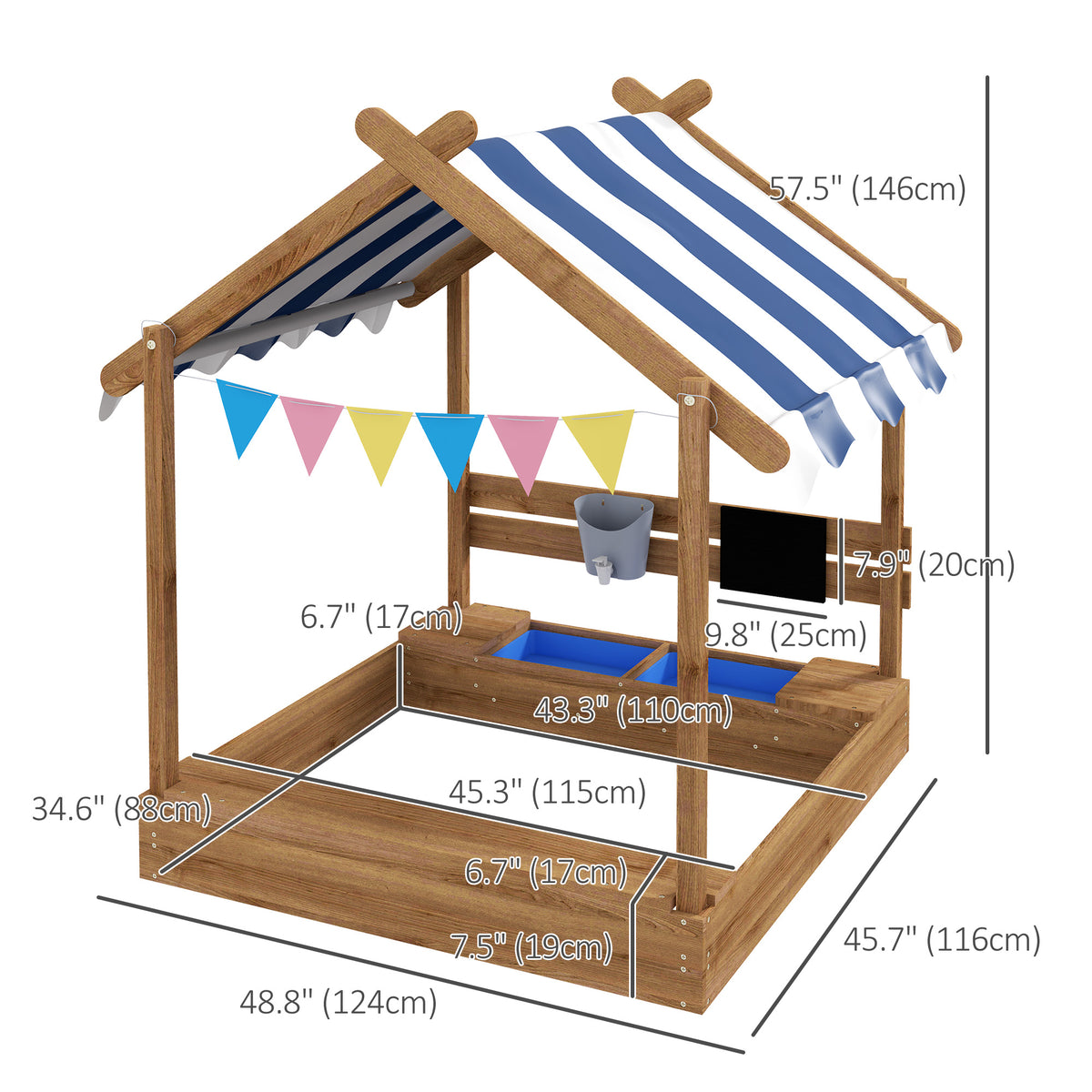 Outdoor Wooden Sandbox with Cover for 3-7 Years Old, Backyard, Brown