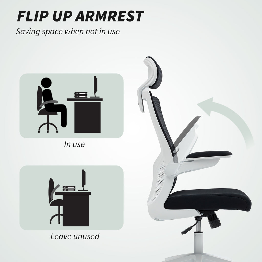 Ergonomic Office Chair, Swivel Desk Chair with Adjustable Lumbar Support, Headrest and Height, Flip-up Armrests, Grey