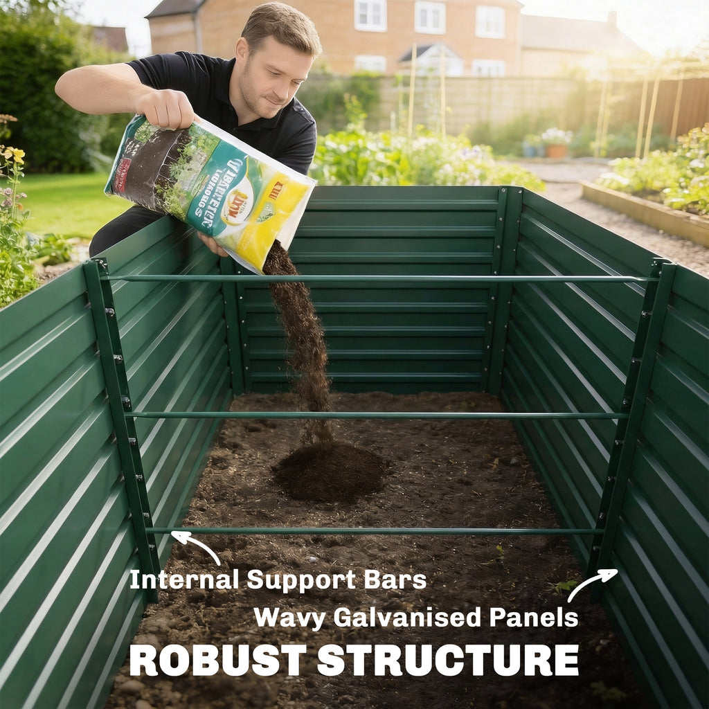 Set of 2 Galvanised Raised Garden Bed, 6 x 3 x 2 ft Metal Garden Bed with Safe Edging, Green