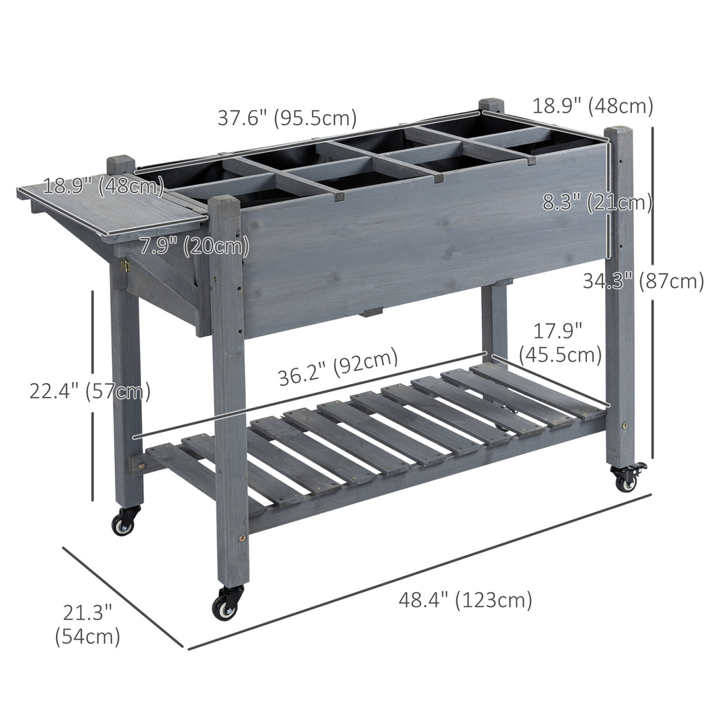 Raised Garden Bed with 8 Grids and Storage Shelf, Elevated Planter Box with Legs, for Vegetables Flowers Herbs, Brown