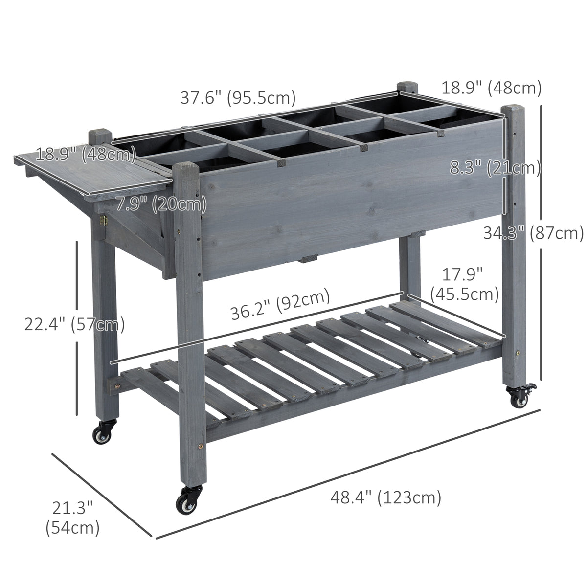 Raised Garden Bed with 8 Grids and Storage Shelf, Elevated Planter Box with Legs, for Vegetables Flowers Herbs, Brown