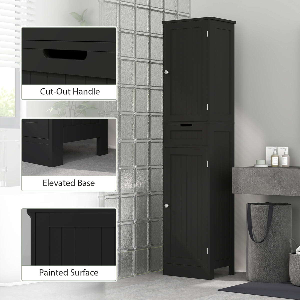 Freestanding Bathroom Cabinet with Drawer and 2 Doors, Tall Bathroom Cupboard for Kitchen, Study, Living Room