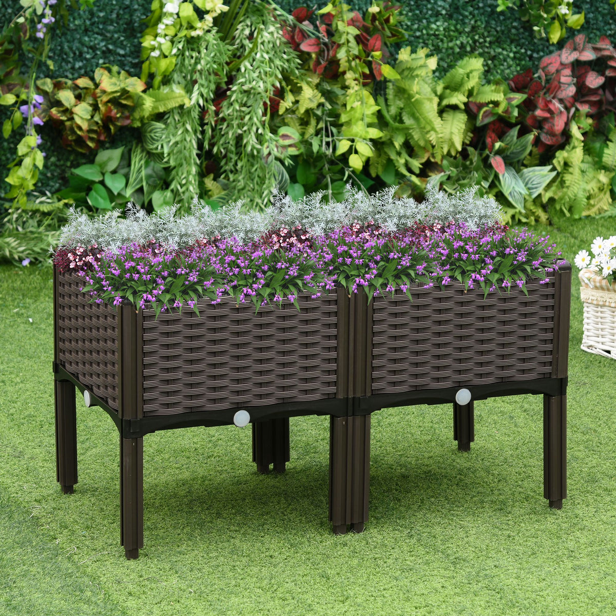 4-piece Raised Garden Bed PP Raised Flower Bed Plant Stand Stackable Vegetable Herb Grow Box