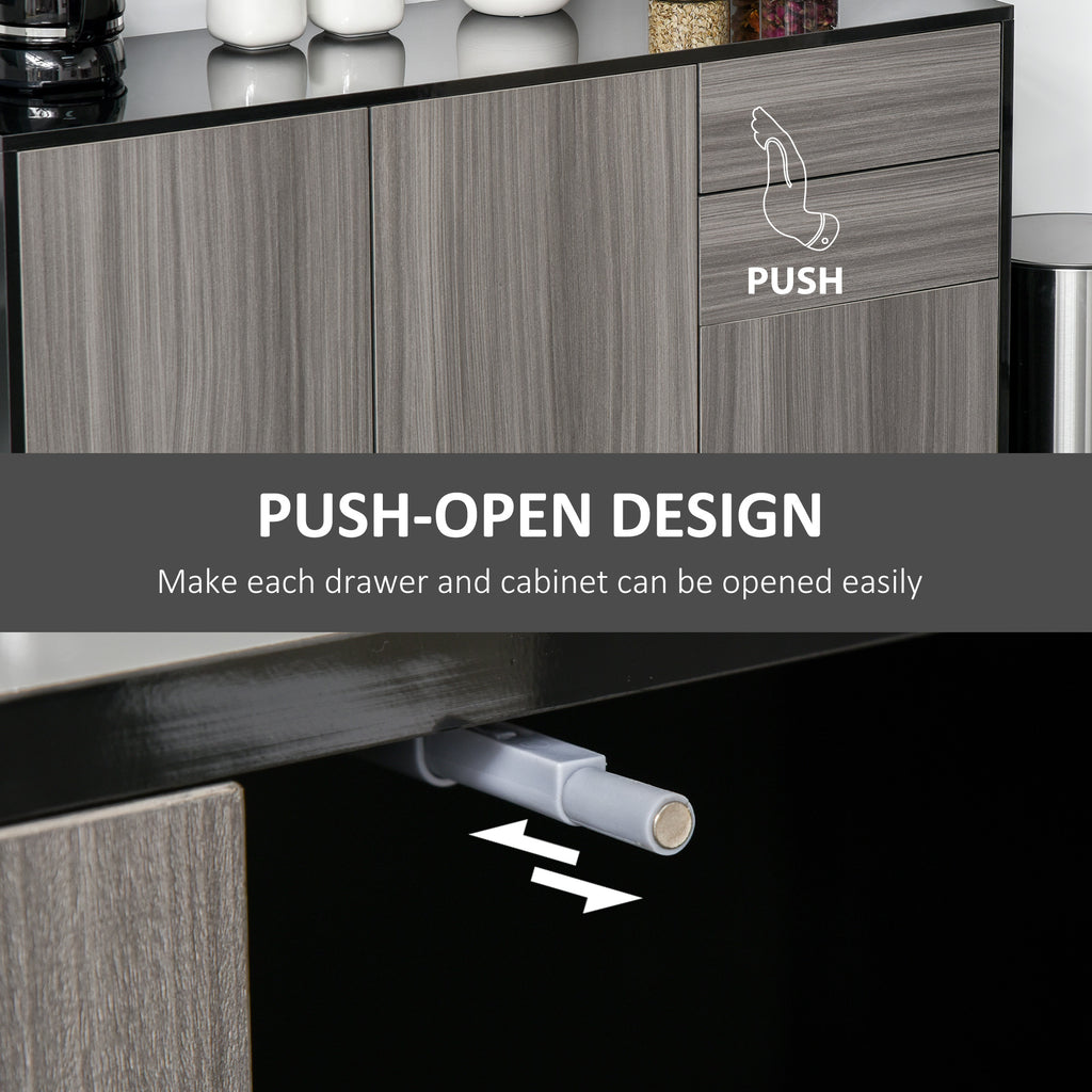 Kitchen Sideboard Storage Cabinet, Modern Coffee Bar with Push-Open Design and 2 Drawers for Living Room, Black