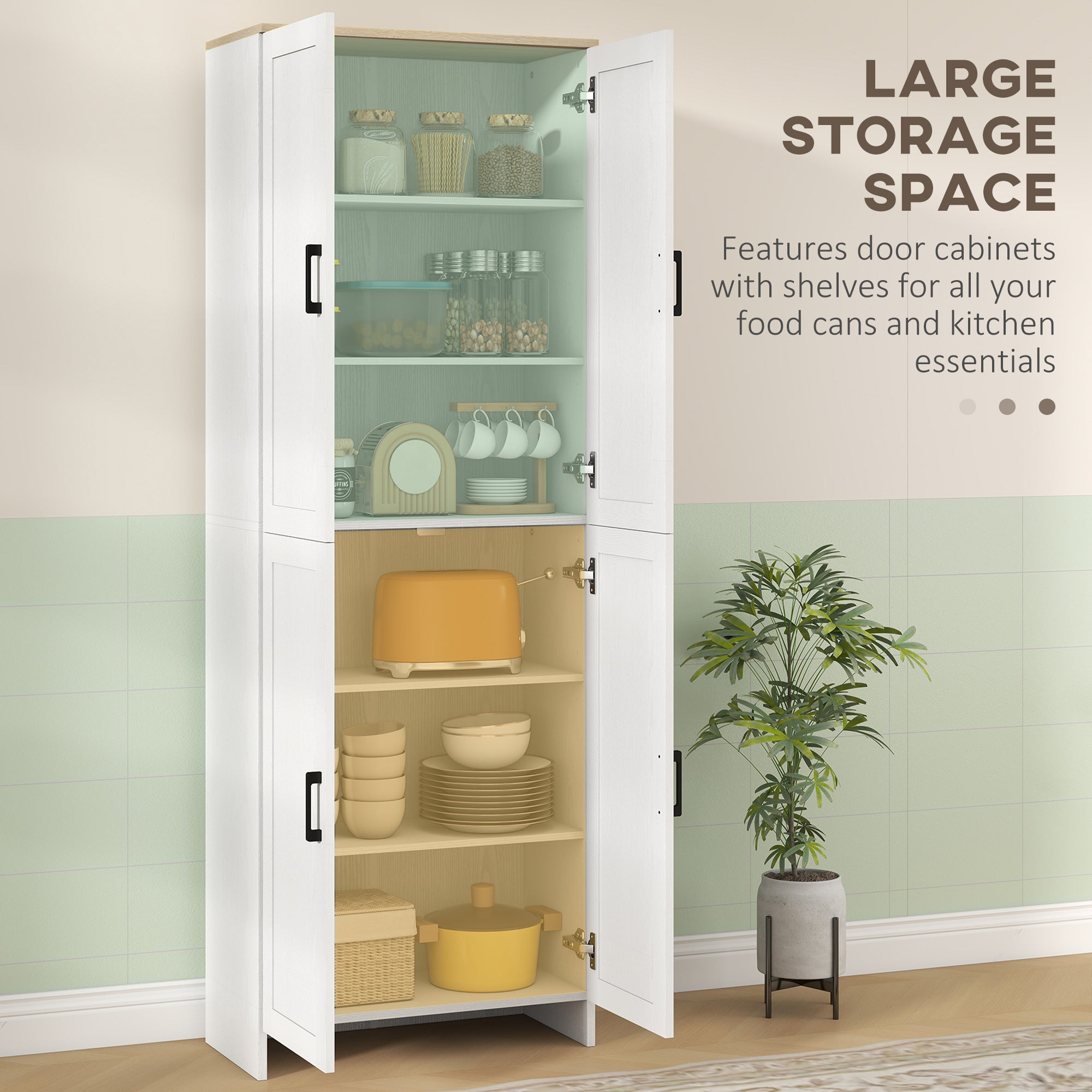 67" 4-Door Kitchen Pantry Cabinet, Freestanding Storage Cabinet Cupboard with Adjustable Shelves, White