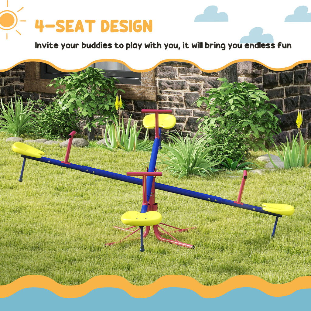 Kids Metal Seesaw Teeter Totter Children's Playground Equipment for Garden Outdoor Indoor Swing, 4 Seats