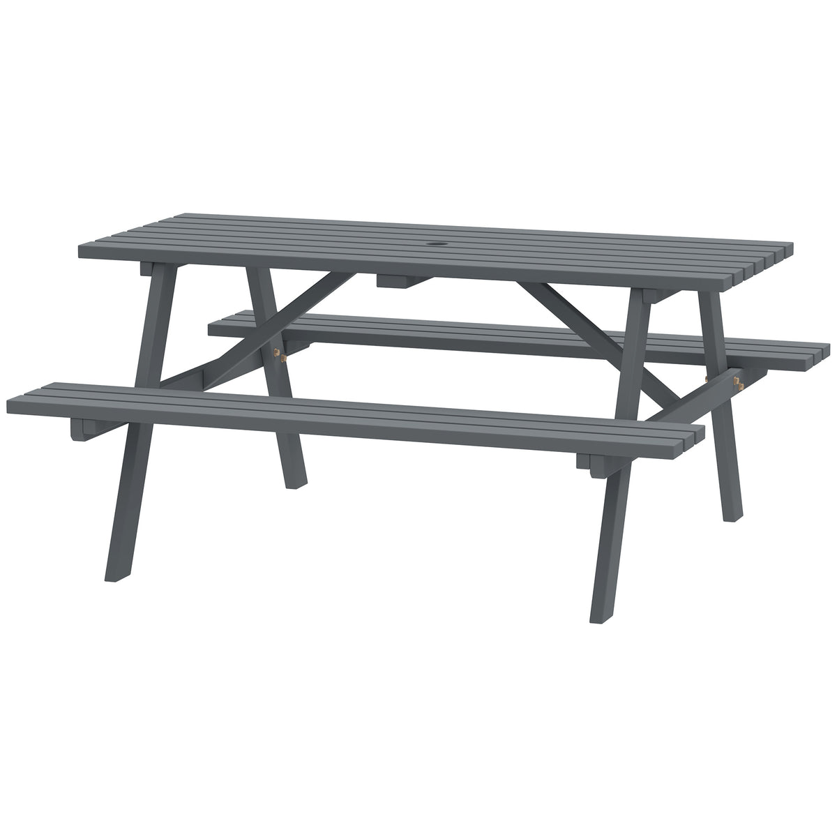 Wood Picnic Table, Camping Table and Bench Set with Umbrella Hole for Outdoor, Garden, Patio, Backyard, Grey