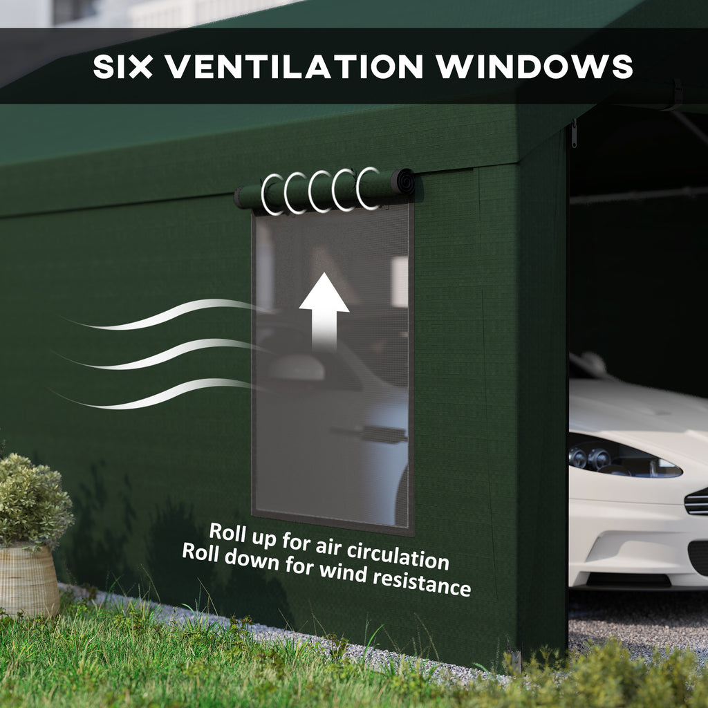 12 x 20ft Carport with 2 Roll-Up Doors, 4 Windows, Portable Garage with Removable Sidewalls for Car, Truck, Dark Grey