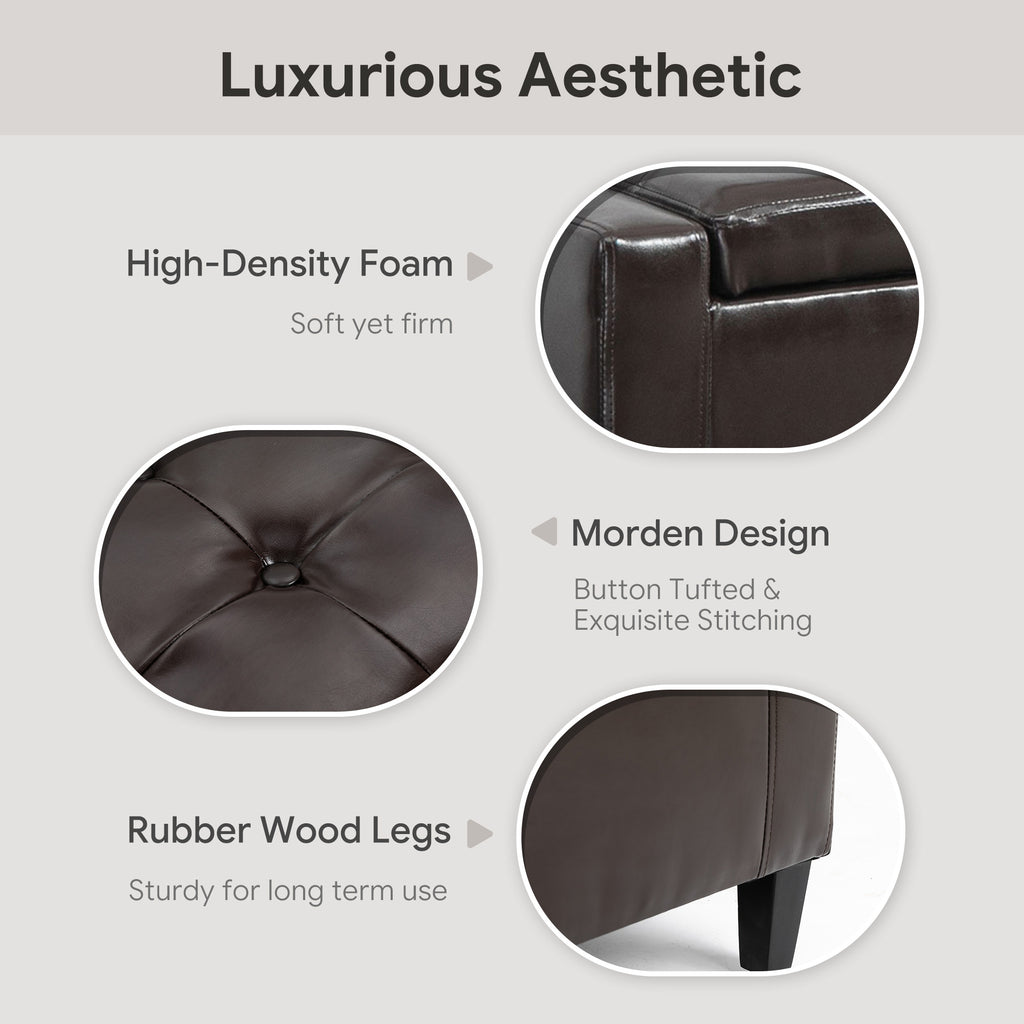 Storage Ottoman Bench, PU Leather Upholstered Bench with Tufted Design, Black
