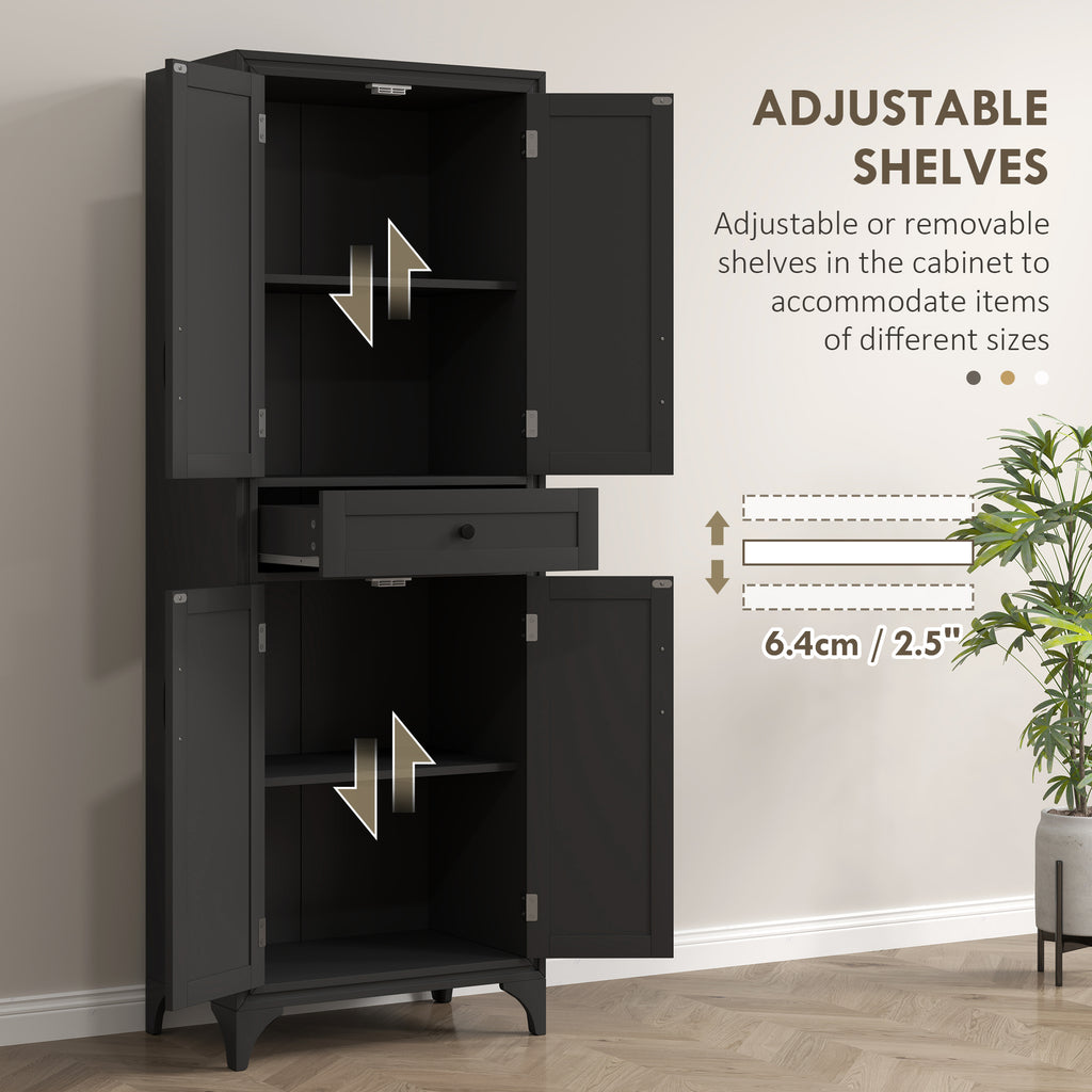 Freestanding Storage Cabinet, Kitchen Pantry Cabinet with 2 Shelves, 4 Doors for Dining Room, Black