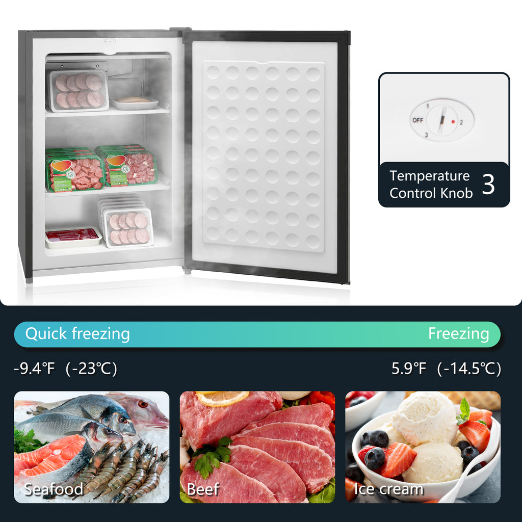 Upright Freezer, 3 Cu.Ft Mini Freezer with Reversible Single Door, Adjustable Thermostat for Home, Dorm, Silver
