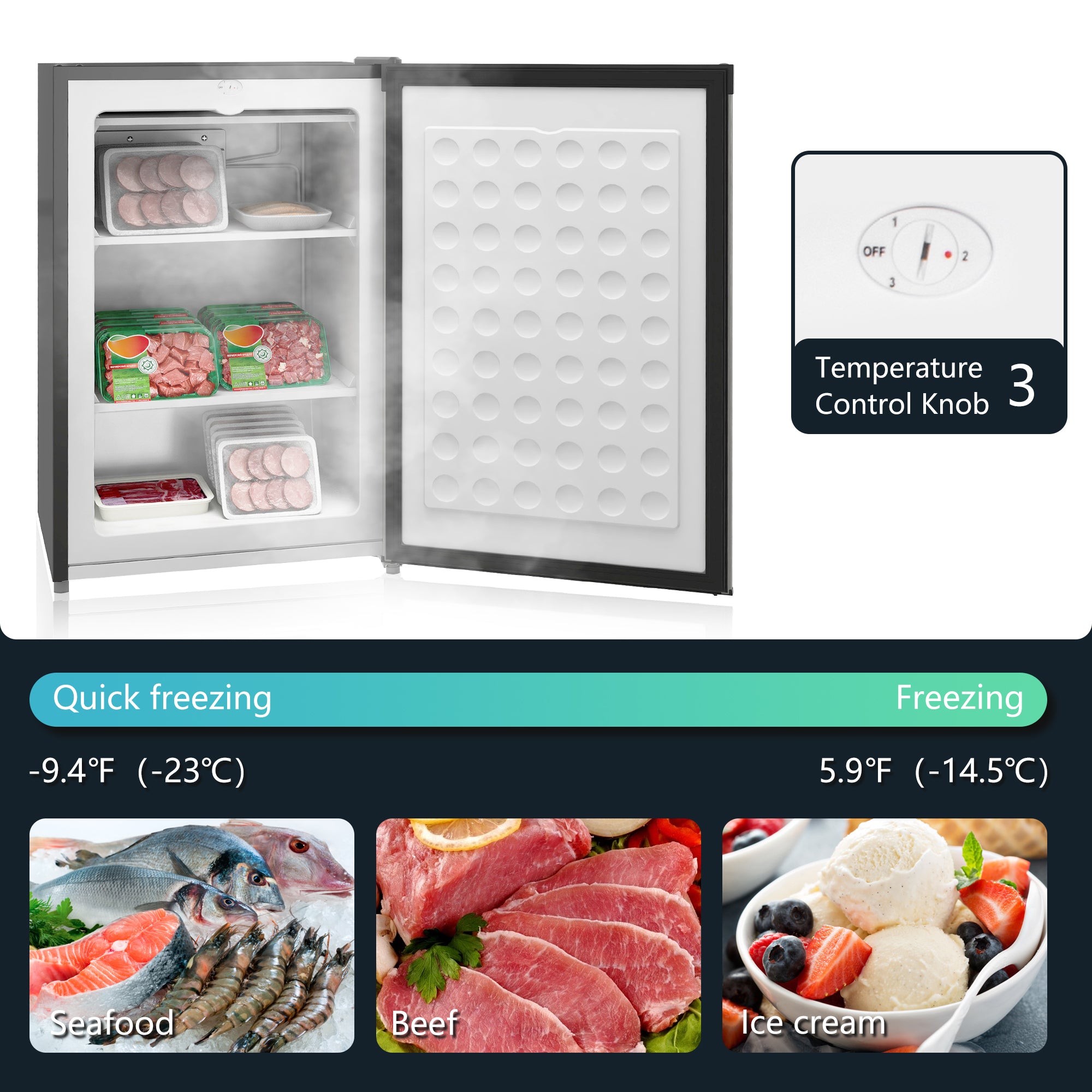 Upright Freezer, 3 Cu.Ft Mini Freezer with Reversible Single Door, Adjustable Thermostat for Home, Dorm, Silver