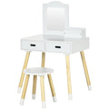 Qaba Kids Vanity Set with Mirror and Stool, Makeup Dressing Table with Drawers for Children Aged 3-6 Years, White