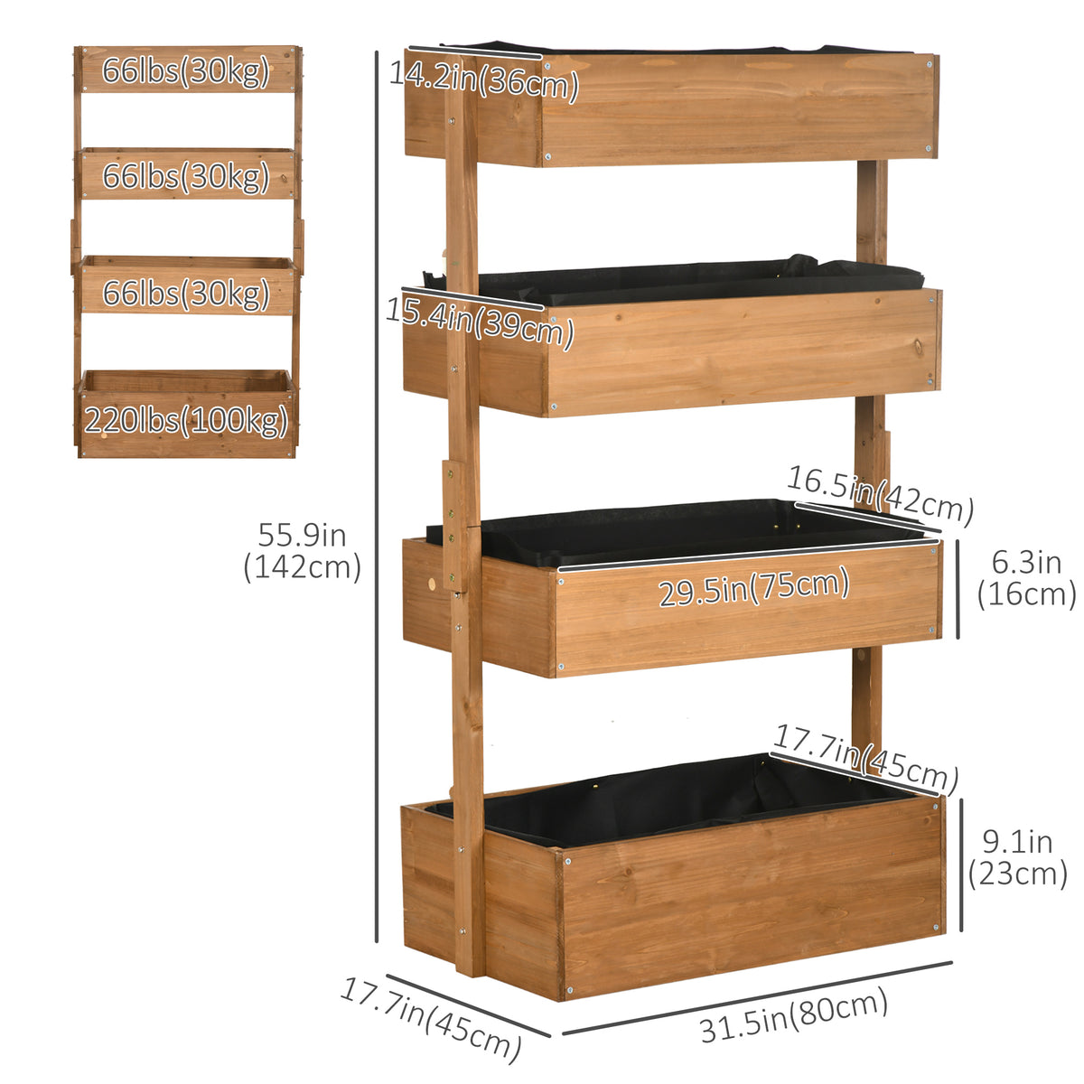 4-ደረጃ ተሰንባሪ ኣታኽልቲ ዓራት፣ 31.5" x 18" x 56" ቀጥ ዝበለ ልዕል ዝበለ ተኸላ መደርደሪ ብዘይ-ልብስ ጨርቂ፣ ካብ ዕጨይቲ ዝተሰርሐ ተሰንባሪ ኣታኽልቲ ሳጹን ንውሽጢ ወይ ደገ ቦታታት